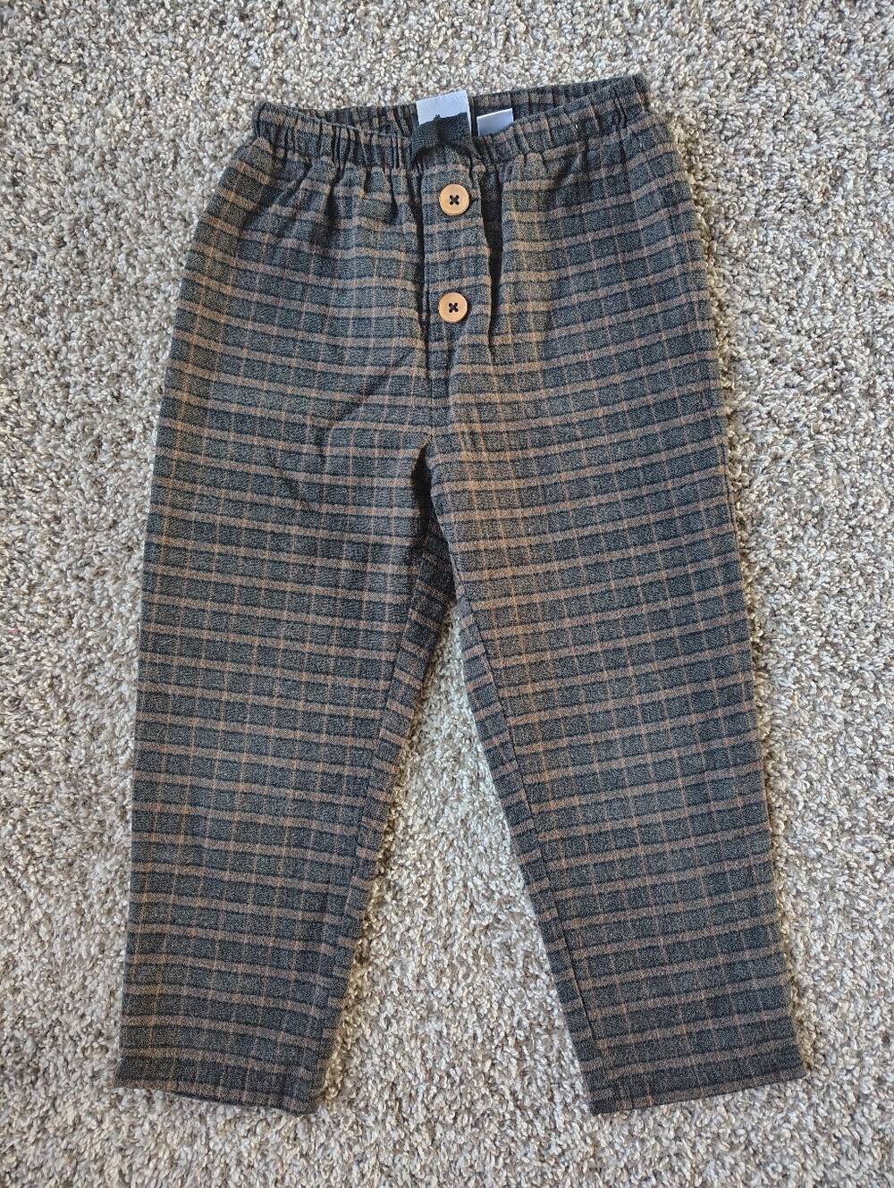 Zara Plaid Pull-On Kids Pants in Dark Green and Brown - Unisex Size 4/5
